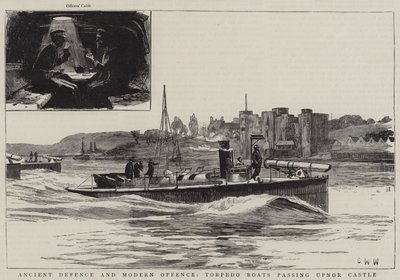 古代の防衛と現代の犯罪、アップナー城を通過する魚雷艇 作： Charles William Wyllie